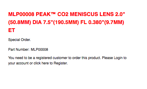 MLP00008 峰值CO2半月板镜片 2.0"。 光学透镜